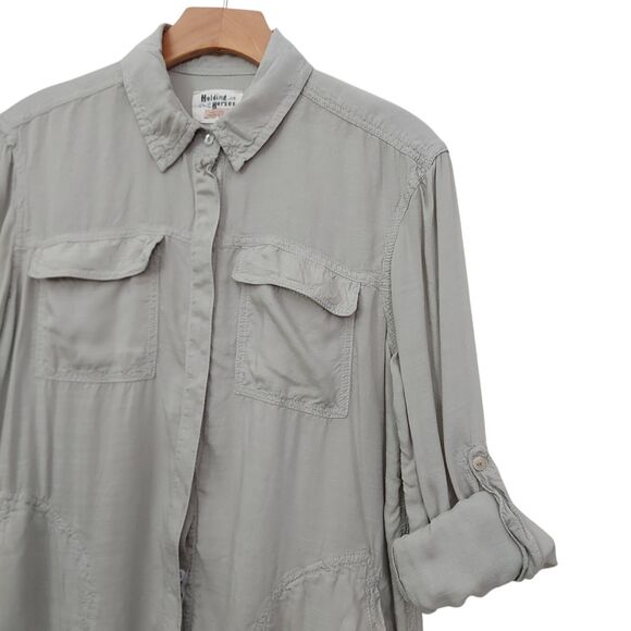 Anthropologie Holding Horses Sun Washed Tunic Womens XS Green Roll Tab Sleeve - Picture 5 of 13